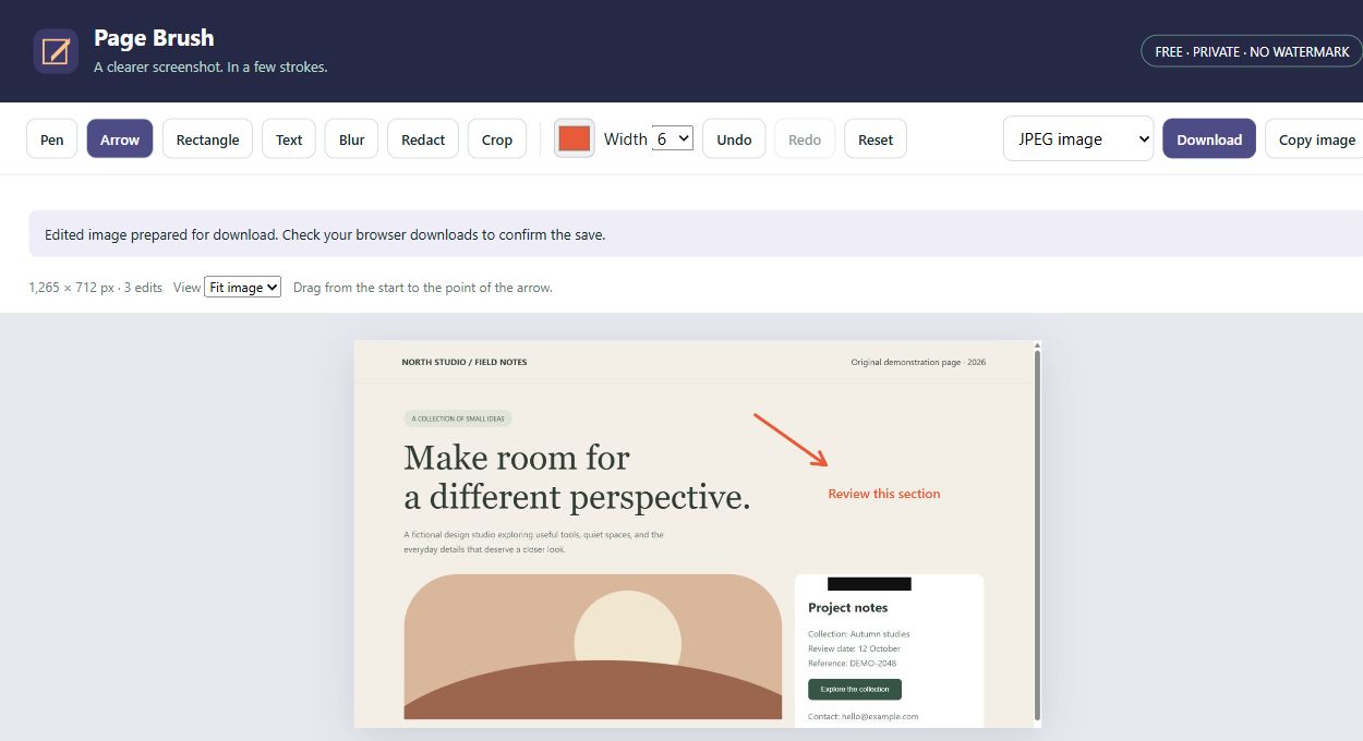 Page Brush workspace with original demonstration content